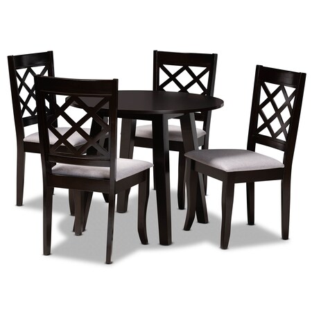 Baxton Studio Daisy Grey Upholstered and Dark Brown Finished Wood 5-Piece Dining Set 173-9726-10896